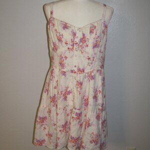 And Now This White Floral Mini Dress Cotton Linen Blend Size Large L NWT